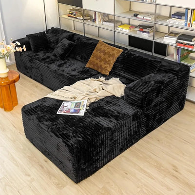 104" Black Corduroy L-Shaped Sectional | Cloud Sofa • Deep Seat • No Assembly | Modern Modular Living Room