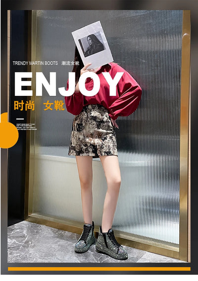 Fashion Sneakers Women Trend 2024 New Spring Autumn Platform Lace Up Rhinestone Women Casual Shoes Fashion Shiny Ladies Shoes