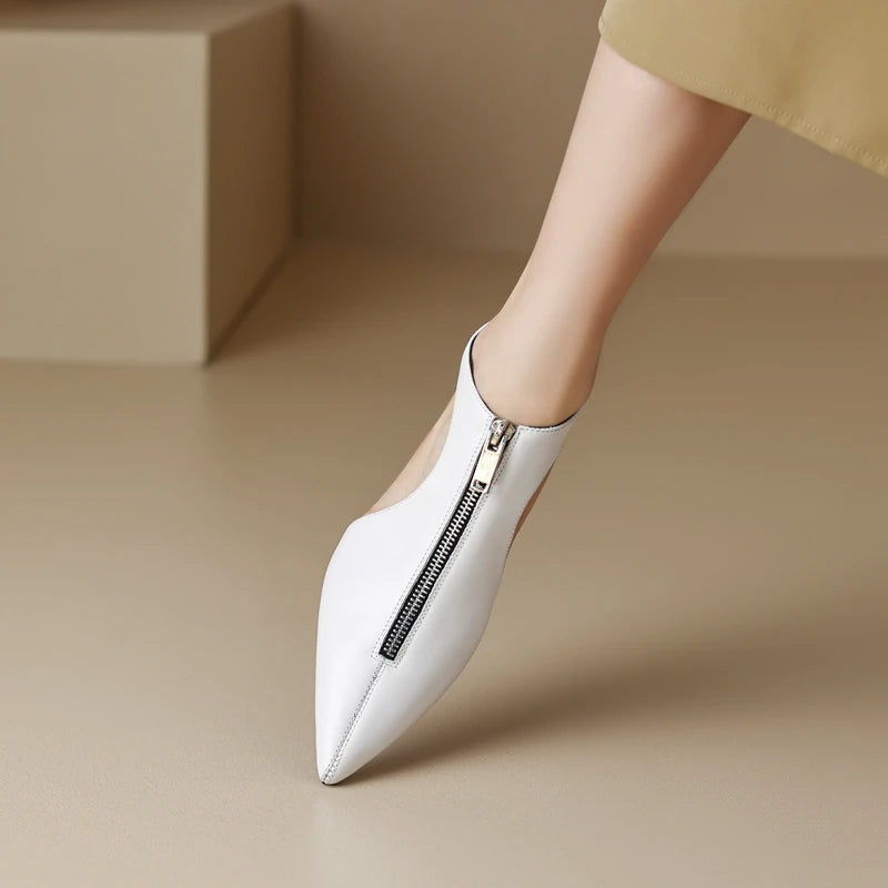 Kaky's new pointed hollow mesh oversized high New Pointed Zipper Cowhide Mid Heel Hollow out Women's Single Shoe High Top Shoes