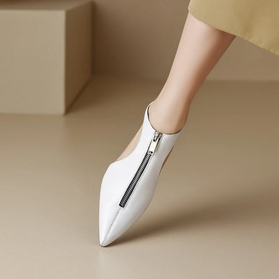 Kaky's new pointed hollow mesh oversized high New Pointed Zipper Cowhide Mid Heel Hollow out Women's Single Shoe High Top Shoes