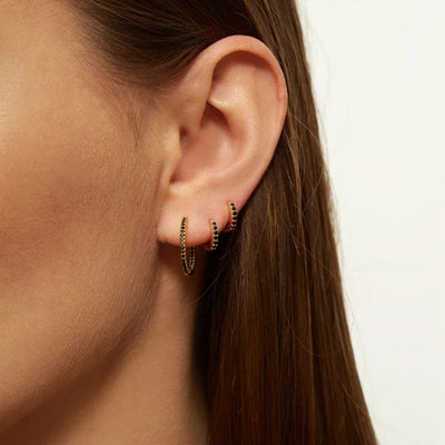 925 Sterling Silver Needle Fashion Round Pendant Small Earrings Luxury Gold Hoop Earrings for Women Premium Black Jewelry Gifts
