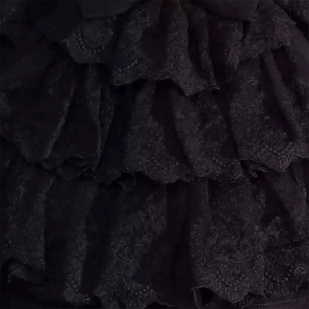 2025 Lolita Subculture Black White Short SK Lace Skirt High Waist Lace Up Girls Birthday Gothic Victorian Cosplay Party Skirts