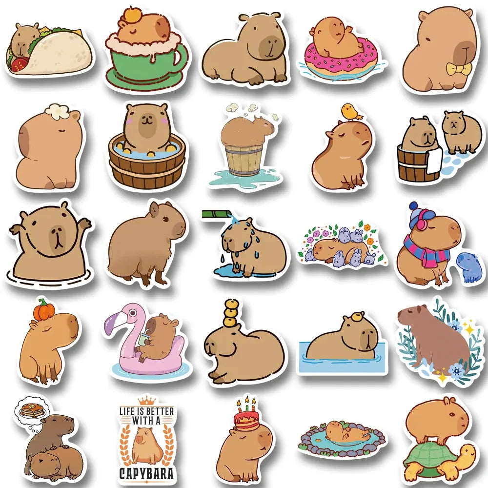 10/30/50pcs Kawaii Capybara Cartoon Stickers Aesthetic Decorative Phone Case Stationery Laptop Waterproof Kids DIY Sticker Toys