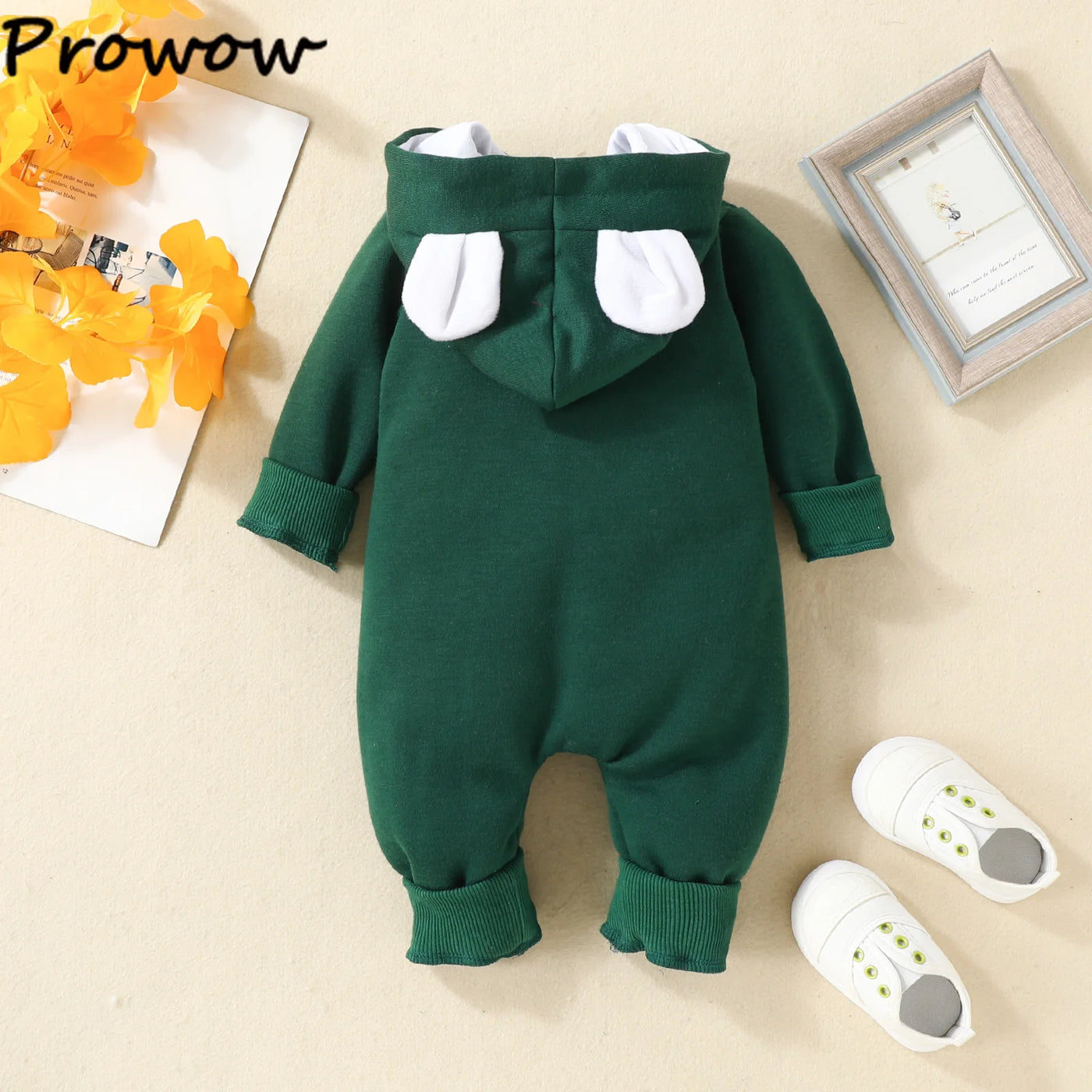 Prowow Cartoon Fox Baby Winter Clothes Romper Jumpsuit For Newborns Zipper Cute Ears Hooded Thicken Infant Overalls For Children