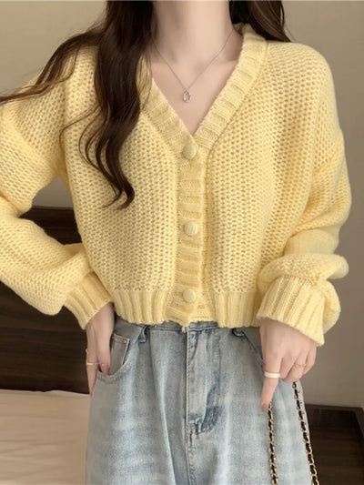 EVNISI Women Slim Sweater Cardigan V-Neck Button Up Casual Solid Knitting Sweater Coat Sweet For Women Cardigan Coat Autumn 2023