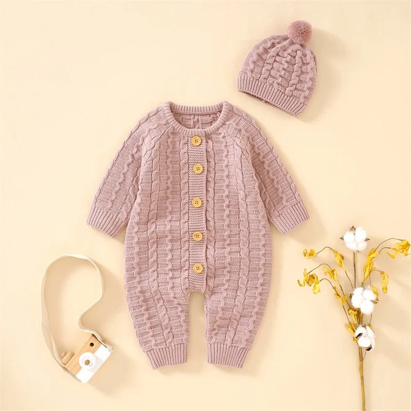 Ma&Baby 0-18M Warm Baby Clothing Knit Romper Newborn Infant Toddler Boy Girl Long Sleeve Jumpsuit + Hat Fall Spring Outfits