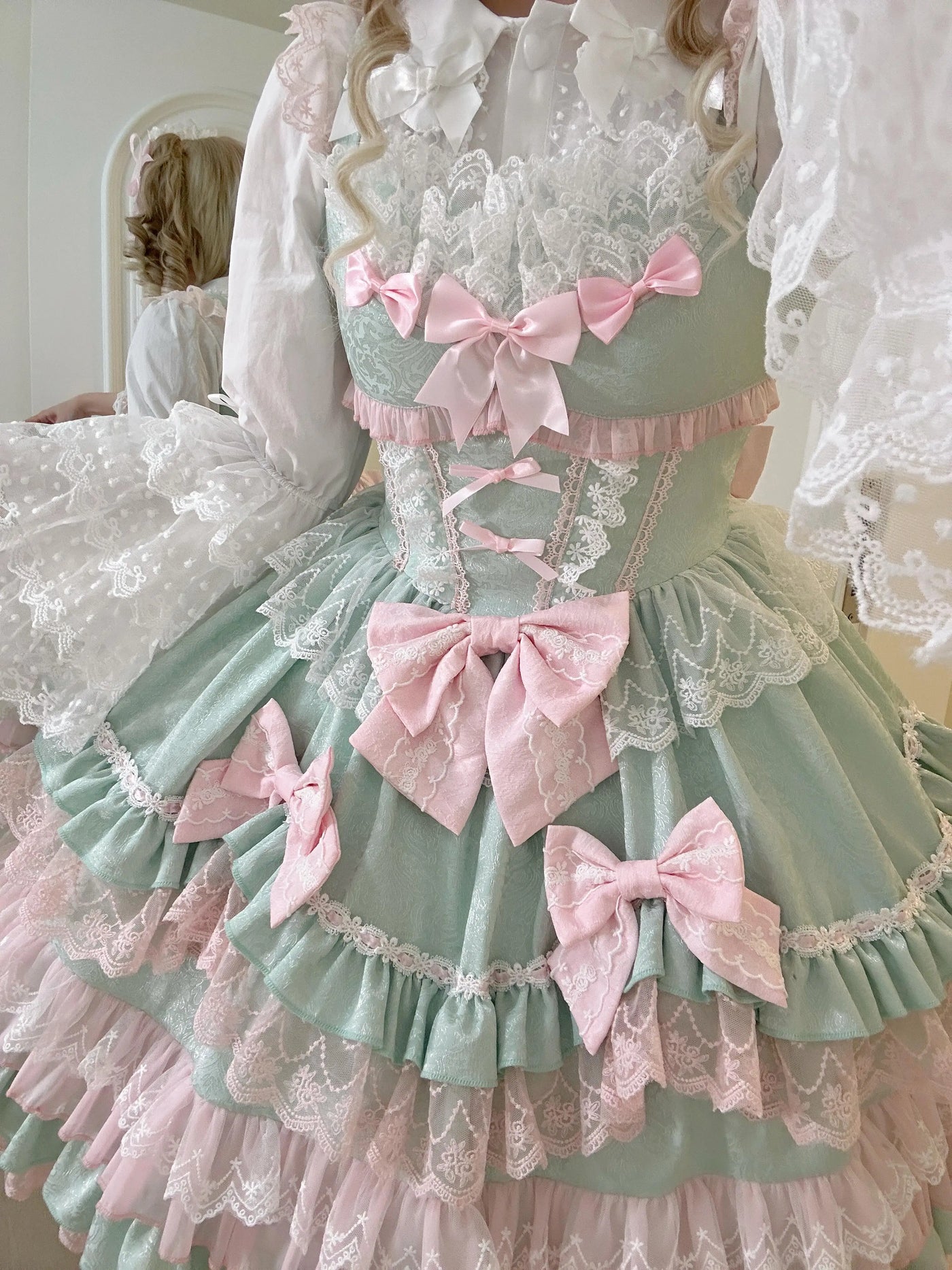 Original Lolita Dress Set Doll Feeling Girl Women's Sweet Jsk Suspender Dress Princess Fairy Lace Bow Sling Cake Dresses