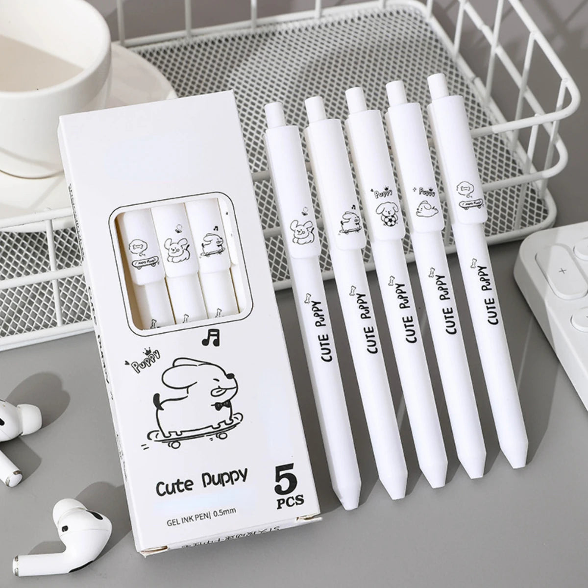 5 Pcs/set Lovely Puppy Cute Stationery Writing Pen Quick Drying Simple Model Press Gel Pen For Student Office School Supplies