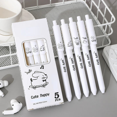 5 Pcs/set Lovely Puppy Cute Stationery Writing Pen Quick Drying Simple Model Press Gel Pen For Student Office School Supplies