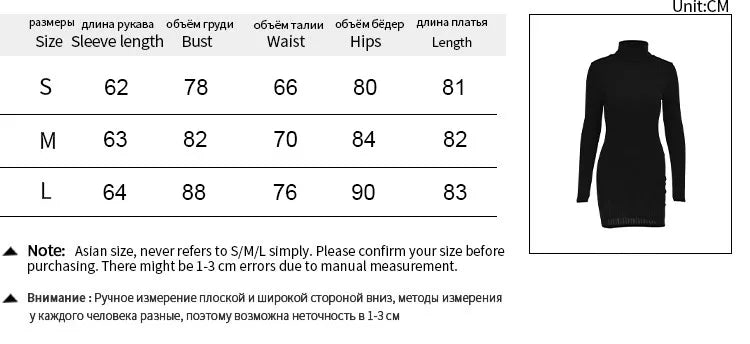 Autumn Black Mini Dress For Women Solid Long Sleeves Turtleneck Sexy Bodycon Sheath Dress Club Elegant Party Dresses Pullover