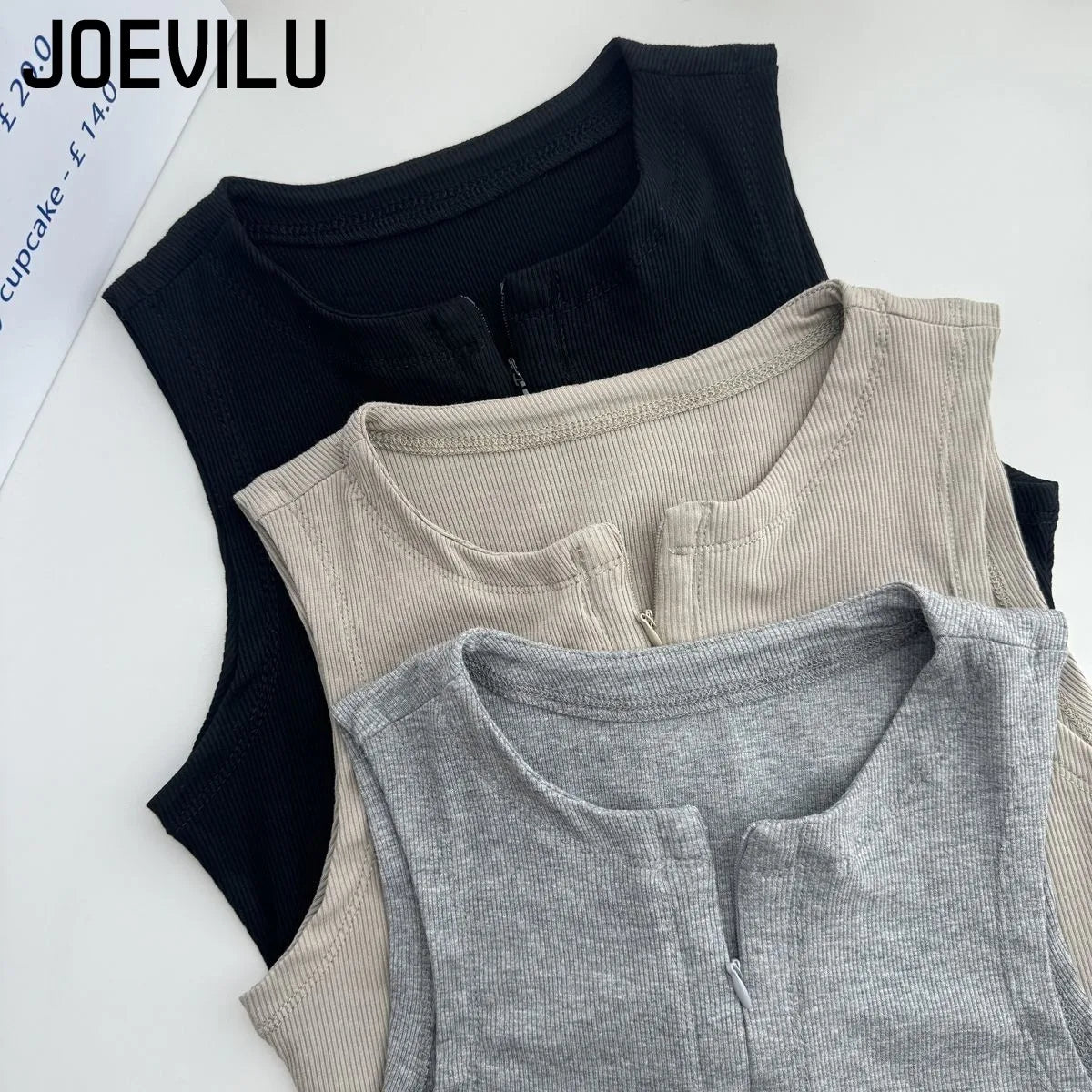 Women's Sleeveless Zip-Up Crop Top Korean Style Slim Fit Summer Vest Sexy Casual Camisole for Women Fashion Streetwear Basic Tee