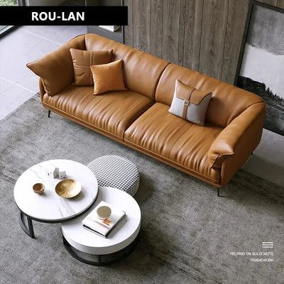 Modern Minimalist Living Room Leather Sofa  Apartment Furniture Set Combination Wtih Customzied Color