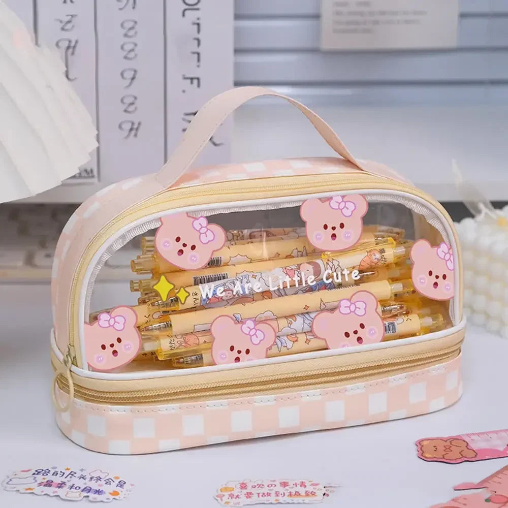 3Layer 6 Pockets Large Capacity Schoolbag shape Pencil Case Pencil Bag Aesthetic Stationery Holder Bag Girls Zipper Pencil Pouch