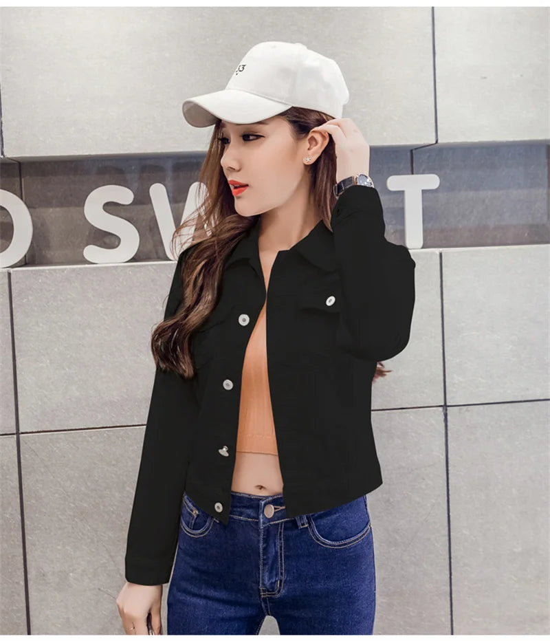 Spring Autumn Women Short Denim Jacket Candy 8 Colors Streetwear Chic Jean Coat Lady Slim Small Outerwear Female casual Tops