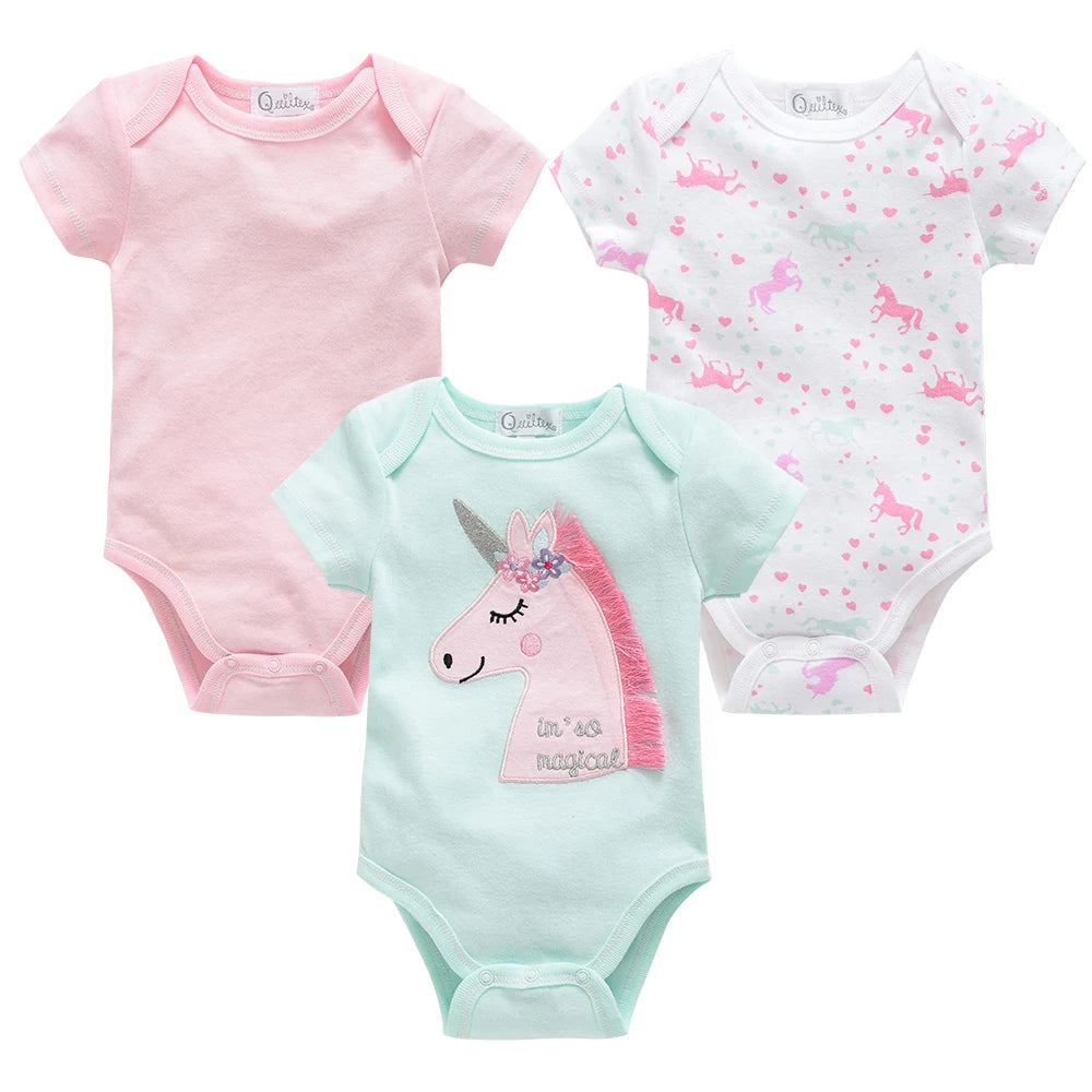 3 Pcs/set Baby Girls Rompers Elephant Cute Print Girls Bodysuit Pink Summer Short Sleeve Jumpsuit 100% Cotton Soft Baby Clothes