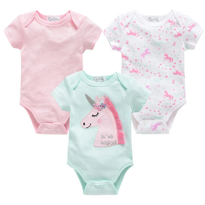 3 Pcs/set Baby Girls Rompers Elephant Cute Print Girls Bodysuit Pink Summer Short Sleeve Jumpsuit 100% Cotton Soft Baby Clothes