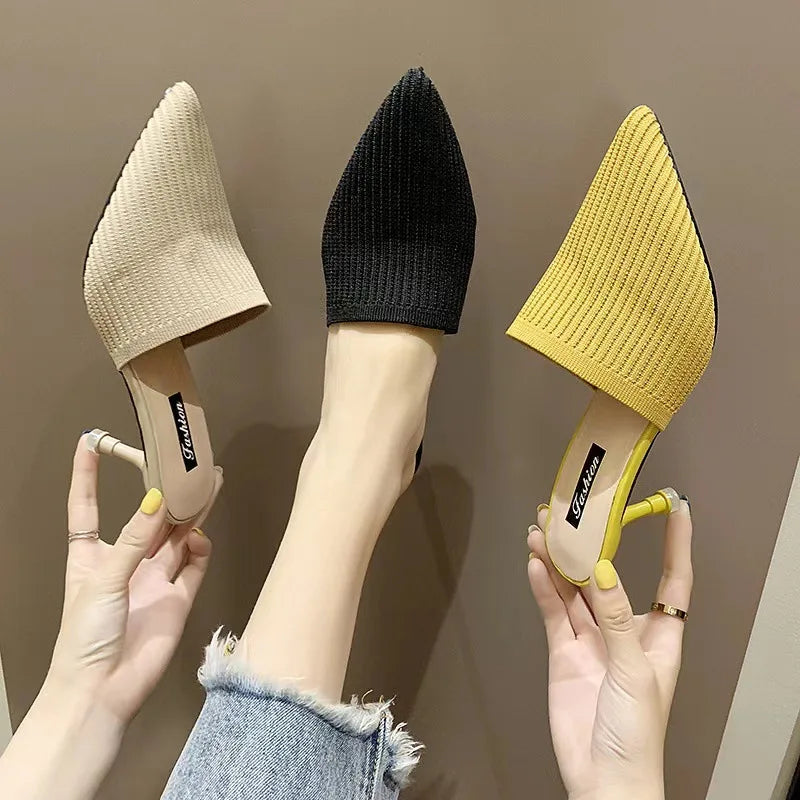Comemore 2025 New Women's Summer Mules Fashion Female Flipflop Yellow Office Slippers Flat Sandals Women Spring Slides Shoes 43
