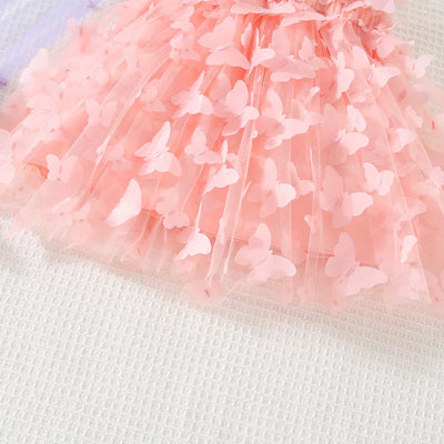 (0-3 Years) Summer New Baby Girls Dress Solid Color Halter Butterfly Embellished A-Line Skirt Mesh Sweet Princess Dress