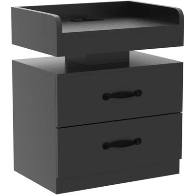 Black Nightstand with Charging Station, Night Stand with LED Lights, Modern Led End Table, Nightstand for Bedroom