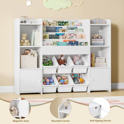 Children's shelf CHILDREN'S room furniture toys chest bookcase CHILDREN'S wardrobe with 6 boxing 4 bookshelves 8 shelves 119x29.5x94cm