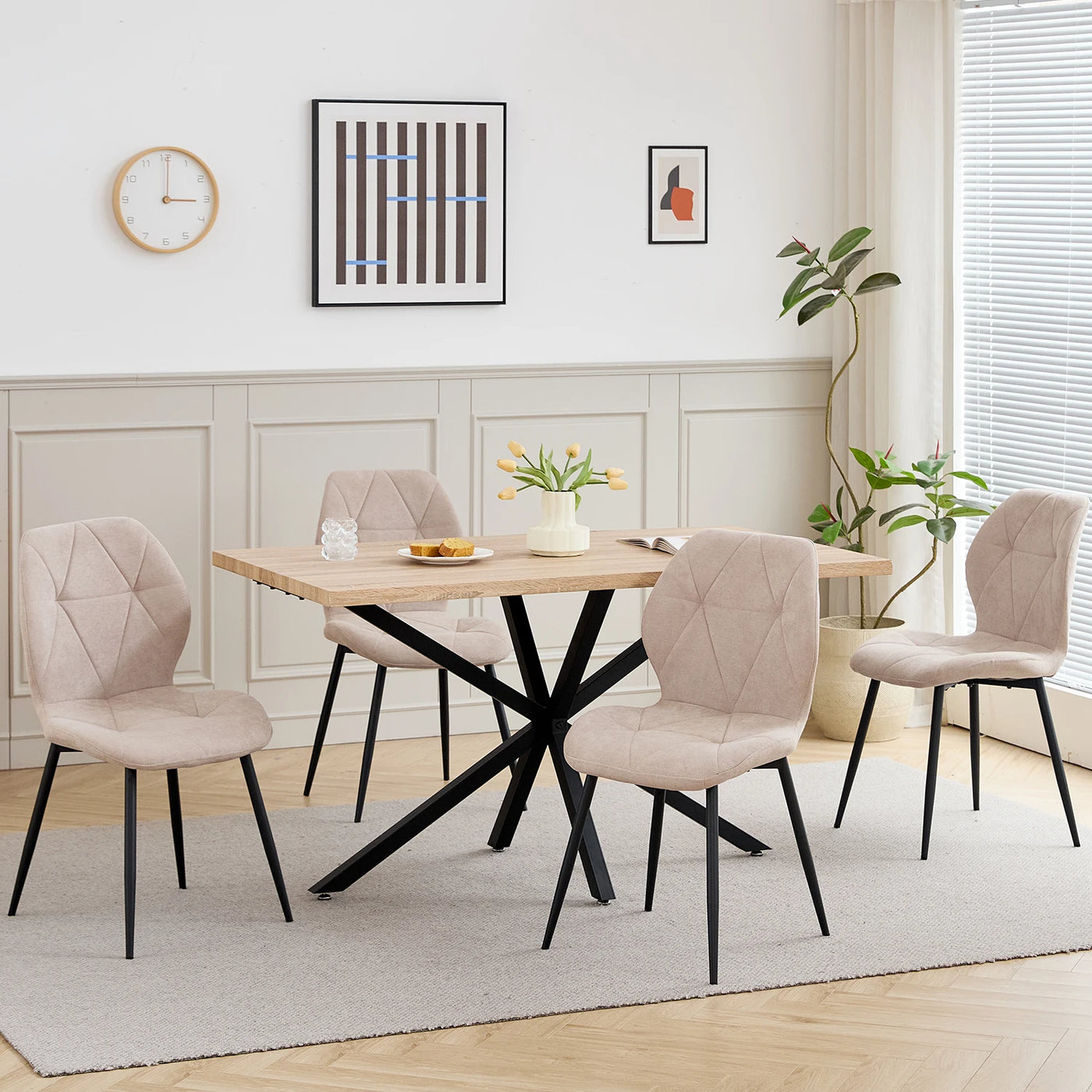 Modern Minimalist Rectangular Dining Table With Metal Base, For 4 - 6 People, Suitable For Kitchen/Dining Room, 140*80cm