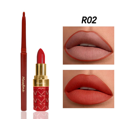 Velvet Matte Lip Liner Lipstick Pen Set Waterproof Long Lasting Sexy Red Contour Tint Lipstick Non-stick Cup Lipliner Pen Makeup