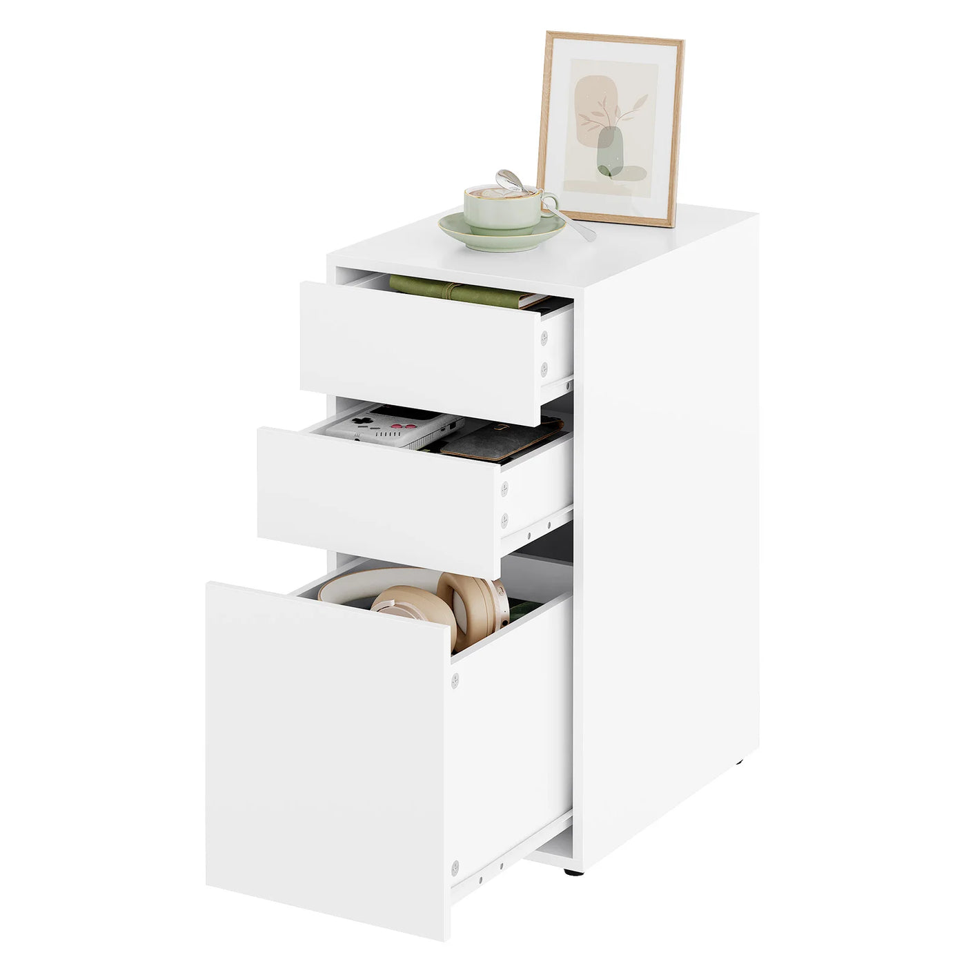 Bedside Table Solid Wood Bedside Cabinet Filing Cabinet with 3 Drawers Modern Wooden Sofa Table for Bedroom Living Room