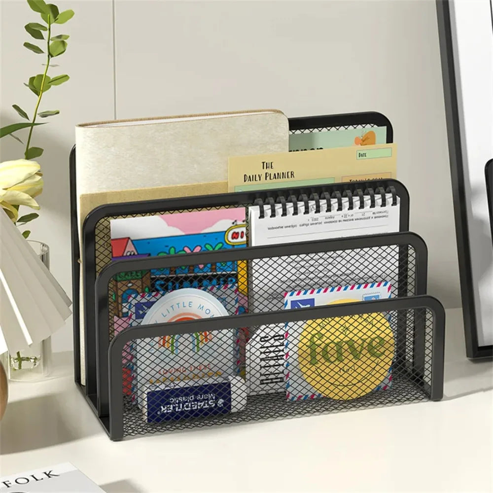 3-layer Papers Trays Notebook Stand Rack Desk Black Metal Iron Mesh Holder for Magazine Document File Book Rack Organizer Office