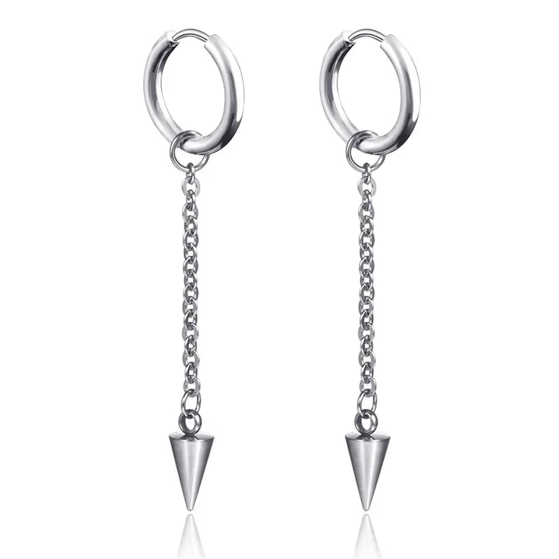 New Punk Stainless Steel Chain Hoop Earrings For Women Men 2023 Trendy Goth Pop Hip Hop Pendants Ear Jewelry Accessories Earring