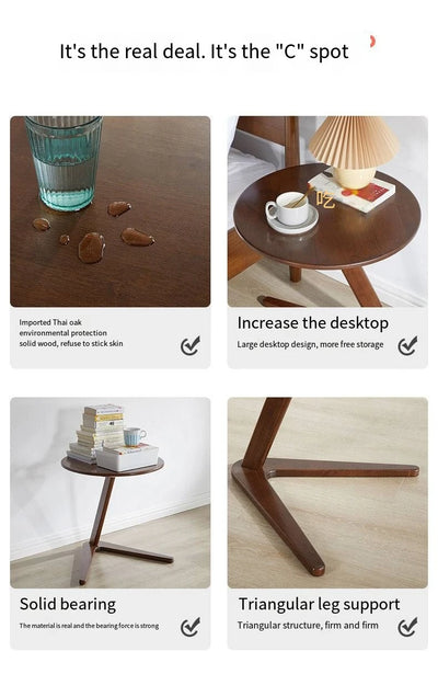 Nordic Style Solid Wood Side Table Sofa Side Table Living Room Small Coffee Table for Small Spaces Bedroom Rustic Walnut