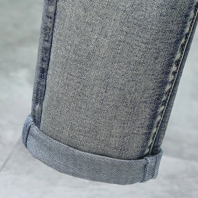 Retro Men's Jeans Slim Elastic Spliced zipper Skinny Pencil Trousers Harajuku Hip-hop Rock Motorcycle Denim Pants Streetwear