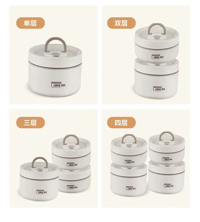 Portable Thermos 304 stainless steel insulated lunch box leakproof sealed bucket student lunch box multi-layer Round bento box