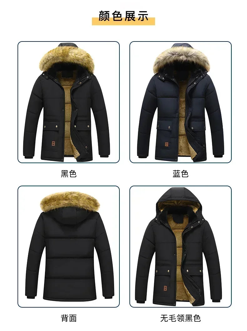 Male Fur Trench Overcoat Coats Parka Men's Warm Hooded Loose Parkas Men's Plus Velvet Casual Fashion Brand Thick Winter Parkas