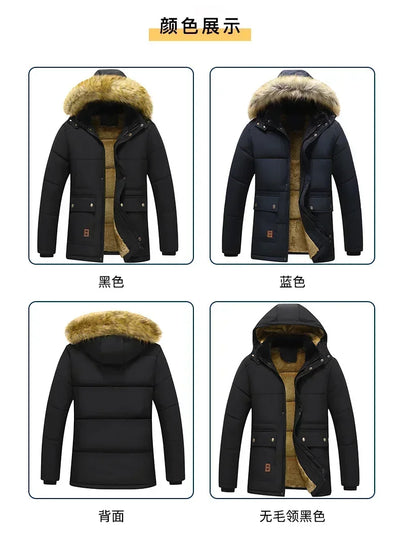 Male Fur Trench Overcoat Coats Parka Men's Warm Hooded Loose Parkas Men's Plus Velvet Casual Fashion Brand Thick Winter Parkas
