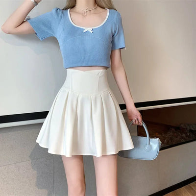 Lucyever Fashion Women Zipper High Waist Mini Skirt Korean Style Anti-Glare Pleated Skirt Female Show Leg Length A-Line Skirts