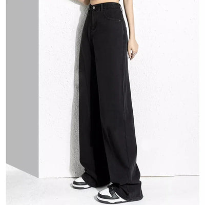 Woman High Waist Stacked Straight Leg Jeans Female Gothic Loose Wide Leg Pants Girls Y2k Black Blue Light Blue Denim Trousers