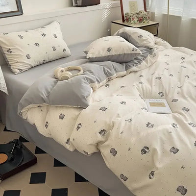 Green Floral Bedding Set Twin Full Queen Size Duvet Cover for Girls Flat Sheet Pillowcase Washed Cotton Home Linens