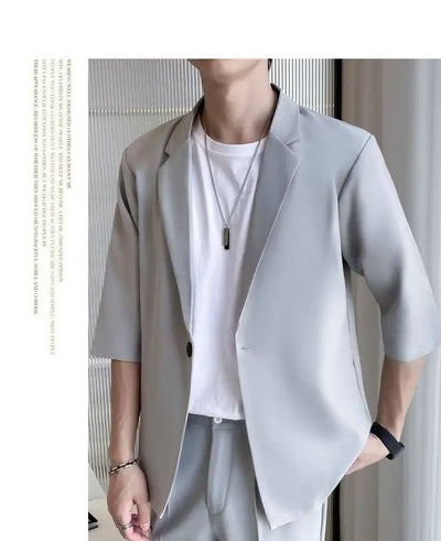 Summer Short Sleeved Blazer Men Fashion Social Mens Dress Jacket Korean Loose Casual Suit Jacket Mens Office Formal Blazer M-3XL