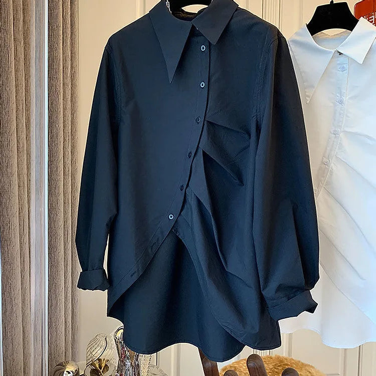 New Autumn Oversized Blouses for Women 2025 Blusas Mujer De Moda Fashion White Shirts Casual Korean All Match Pleated Y2k Tops