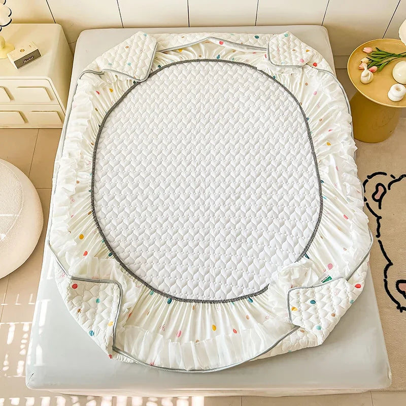 2025 New Single Bed Hat Korean Lace Bed Sheet Cover Chiffon Princess Wind Ins Cotton Four Seasons Bedspread Protective Cover
