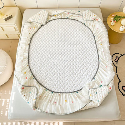 2025 New Single Bed Hat Korean Lace Bed Sheet Cover Chiffon Princess Wind Ins Cotton Four Seasons Bedspread Protective Cover