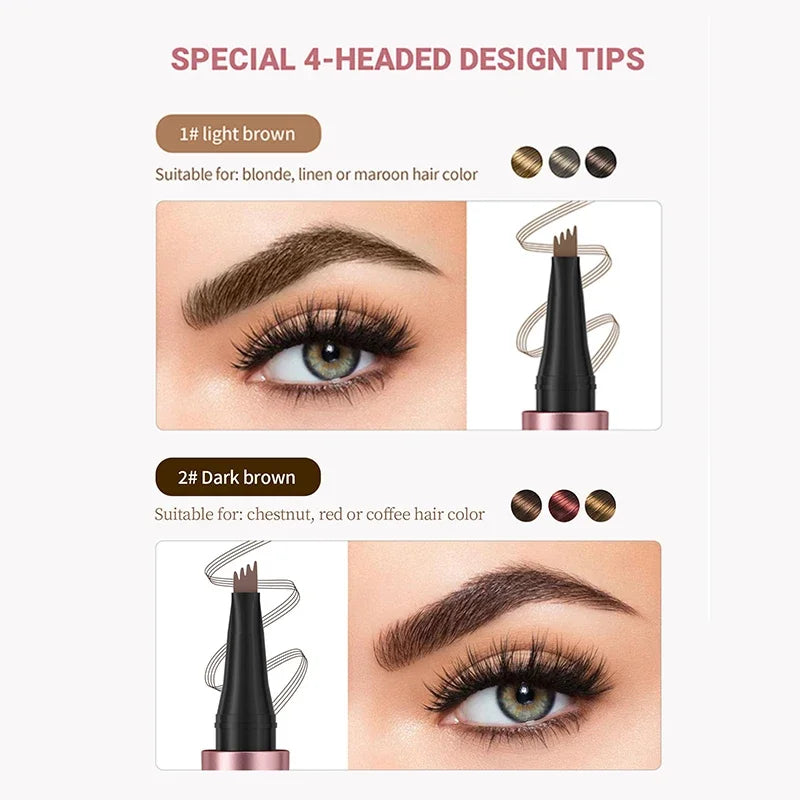 4 Fork Tip Eyebrow Pencil 3D Microblading Waterproof Dark Brown Natural Colour Fine Stroke Magic Eyebrow Pencil 2024 New Ladies