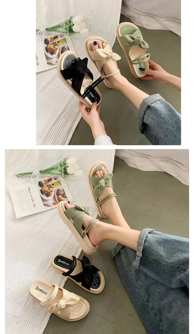 Fairy Style Women Sandals 2024 New Summer Women Slippers Outdoor Platform Beach Shoes Sexy Butterfly-Knot Women Roman sandalias