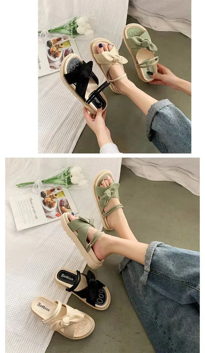 Fairy Style Women Sandals 2024 New Summer Women Slippers Outdoor Platform Beach Shoes Sexy Butterfly-Knot Women Roman sandalias