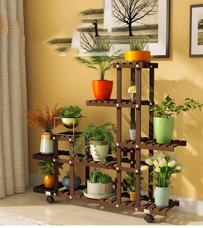 Household Balcony Flower Rack Solid Wood Multi-layer Indoor Outdoor Succulent Pot Rack Living Room Bonsai Hanging Pot Rack Table