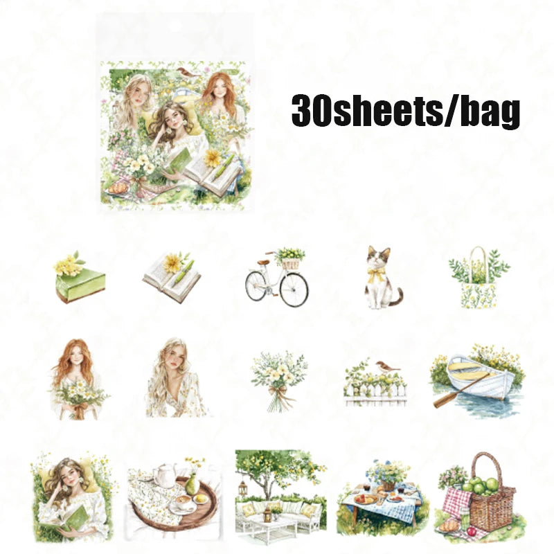 30 Sheets/Pack Cute Girls Daily Life Stickers for Journal Scrapbooking DIY Notebook Decoration Office School Stationery Craft
