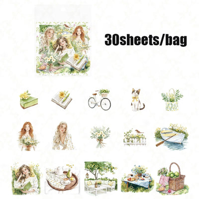 30 Sheets/Pack Cute Girls Daily Life Stickers for Journal Scrapbooking DIY Notebook Decoration Office School Stationery Craft