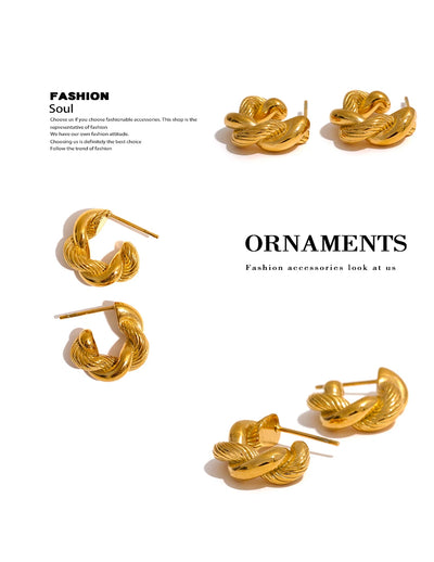 Yhpup 316L Stainless Steel Geometric Twisted Fashion Hoop Earrings for Women 18k Gold Plated Rust Proof Stylish Charm Jewelry