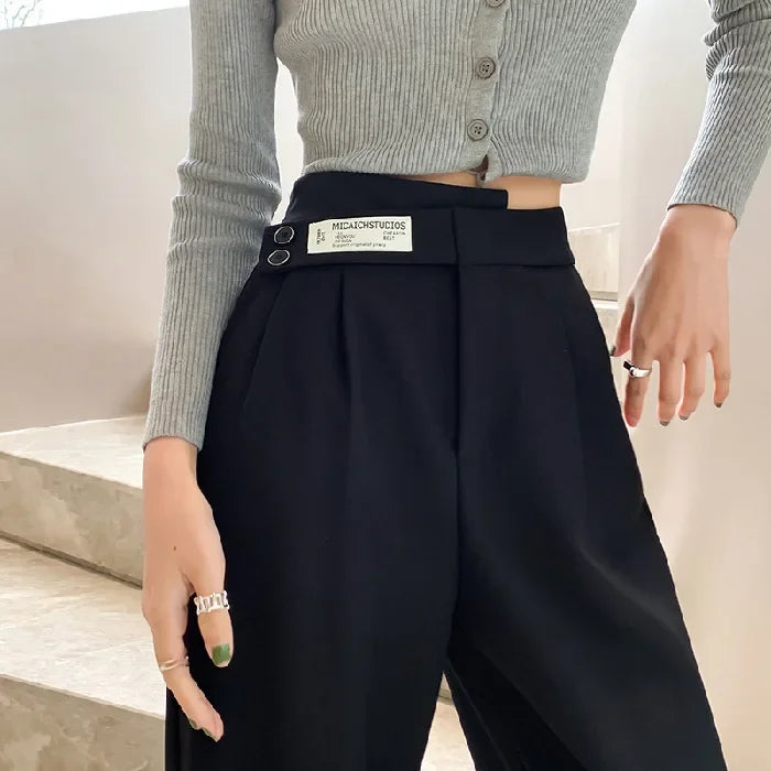 High-Waisted Draped Casual Trousers