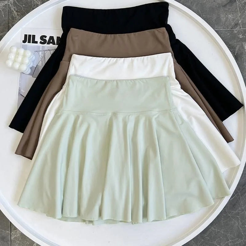 Women's Yoga White Sports Skirt  Fitness Running Tennis  Sexy Slim Pleated Skirt Anti Walking Halter Skirt Women's Clothing